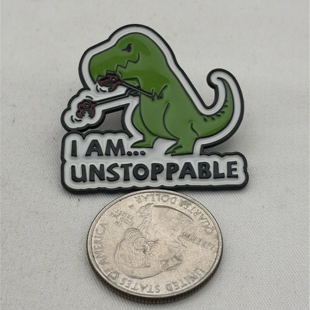 I Am Unstoppable T-Rex Dinosaur Grabby Arms Cartoon Cute Funny Lapel Hat Pin